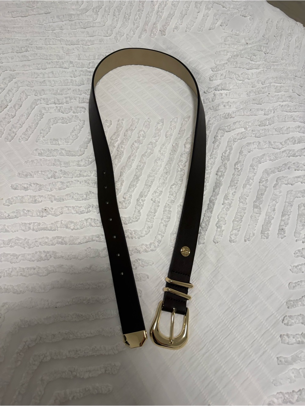 Steve Madden Black Leather Belt with Gold Buckle